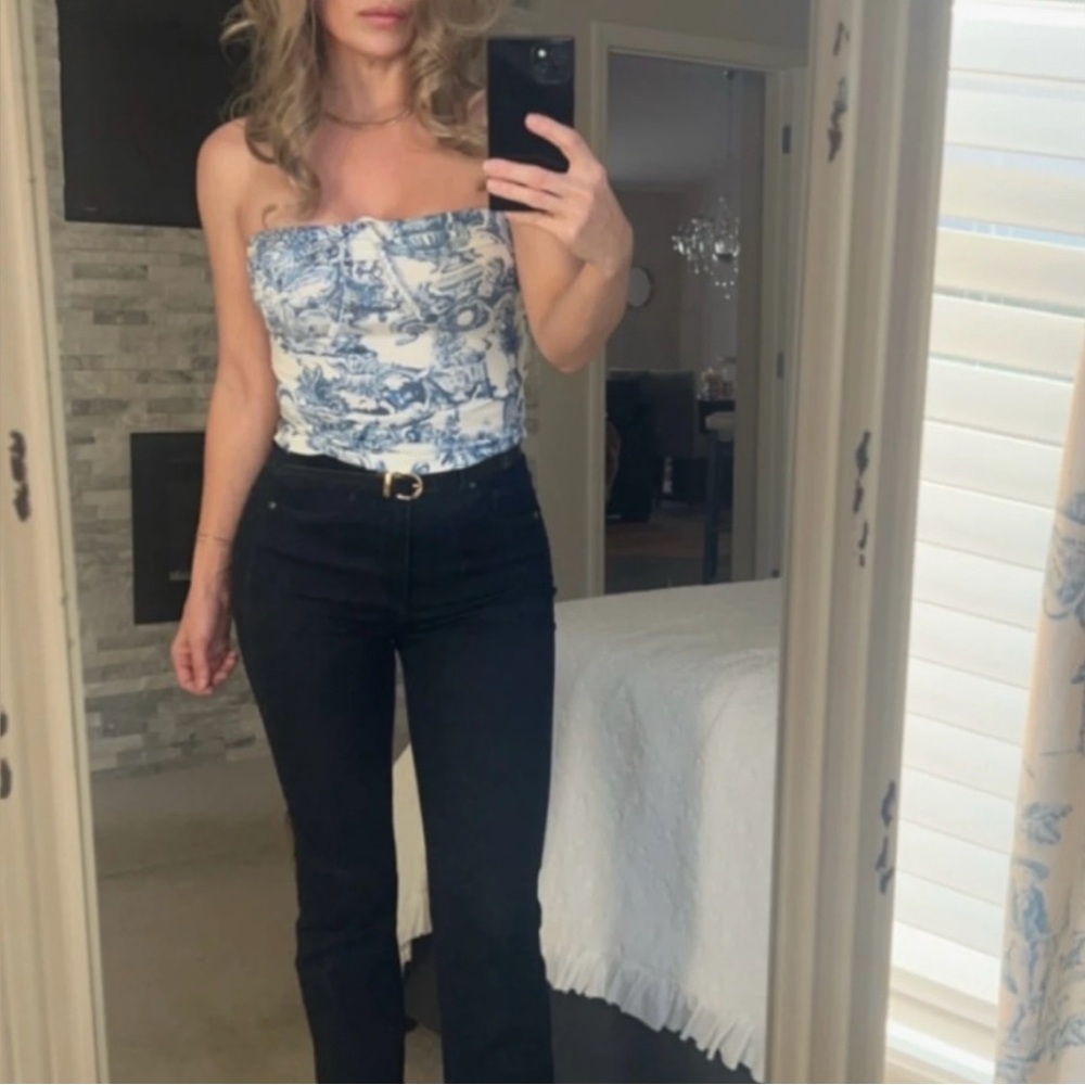 Blue & White Toile Strapless Tube Top